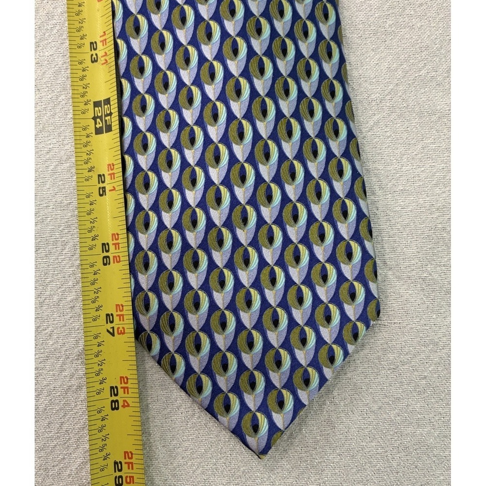 Ermenegildo Zegna Men's Blue Geometric Peacock Eye Silk Tie Necktie Italy - Picture 4 of 7